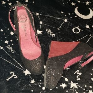 Jeffrey Campbell black glitter and red wedges 6.5